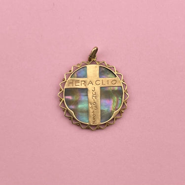 1932 Mother Mary Medallion with Enamel and Shell