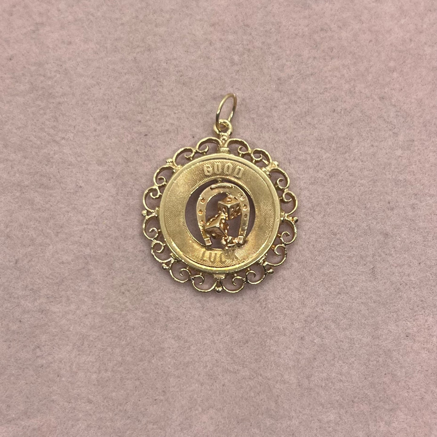 Good Luck Horseshoe and Dice Medallion with 1965 Engraving