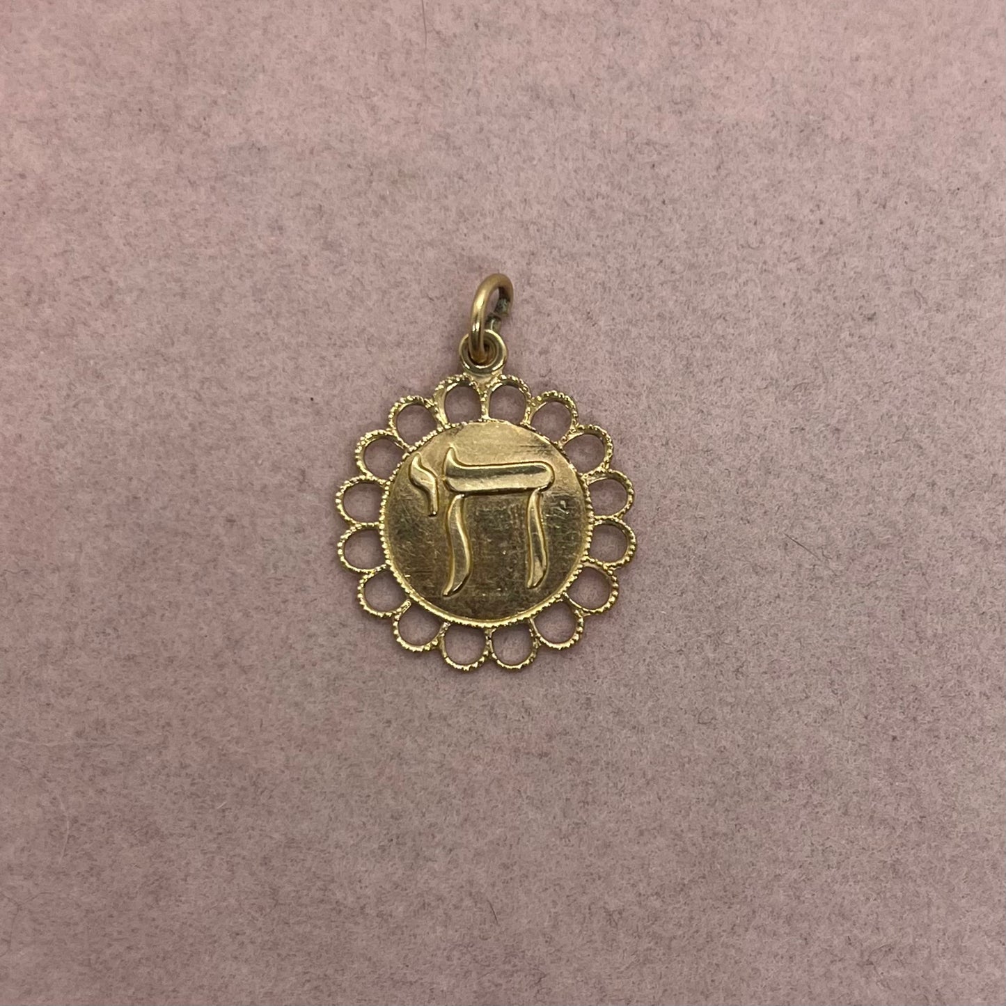 Chai Medallion With Scalloped Edges and Engraving