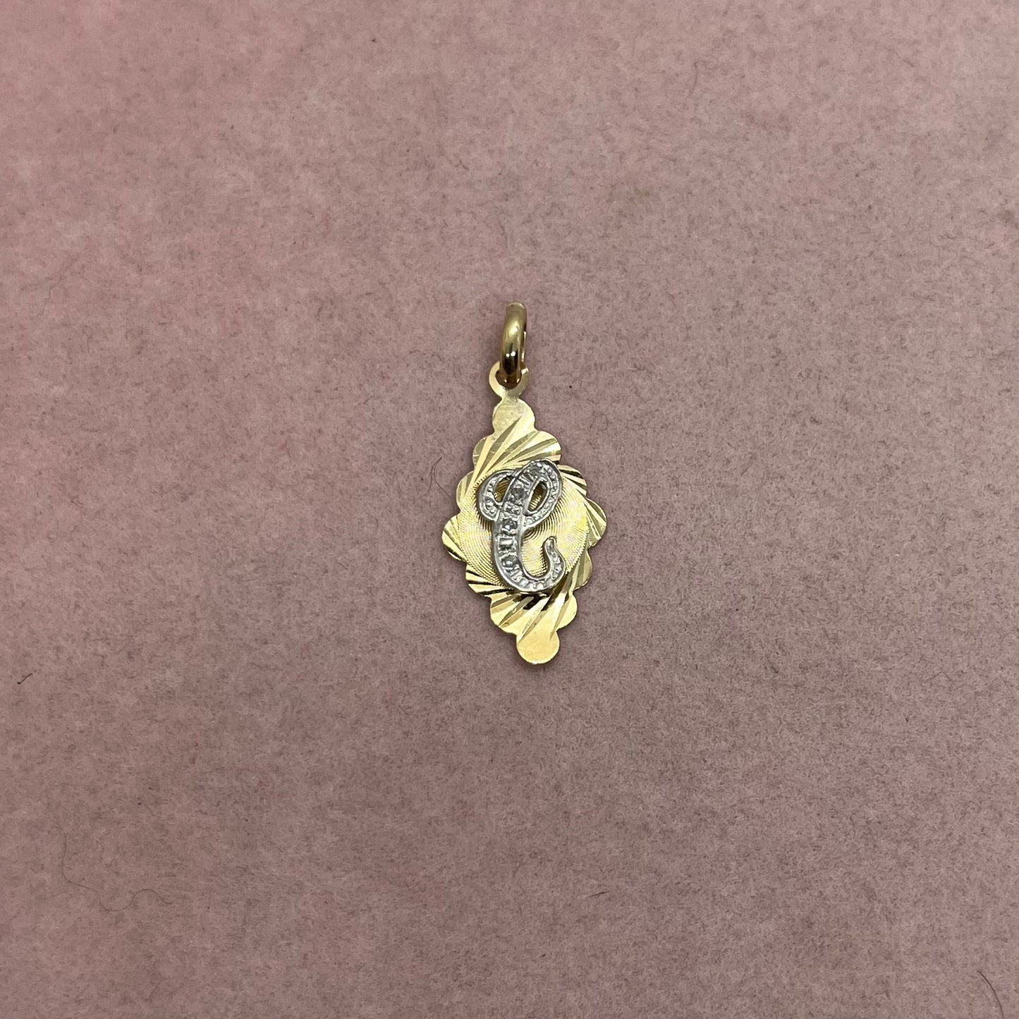 Diamond Shaped C Initial Charm With White Sapphires