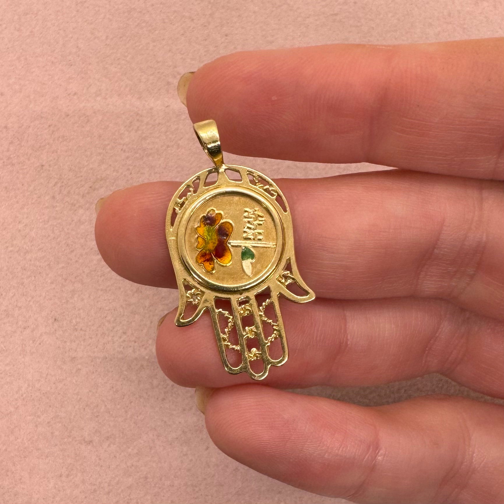Hamsa Pendant with Colorful Enamel Coin