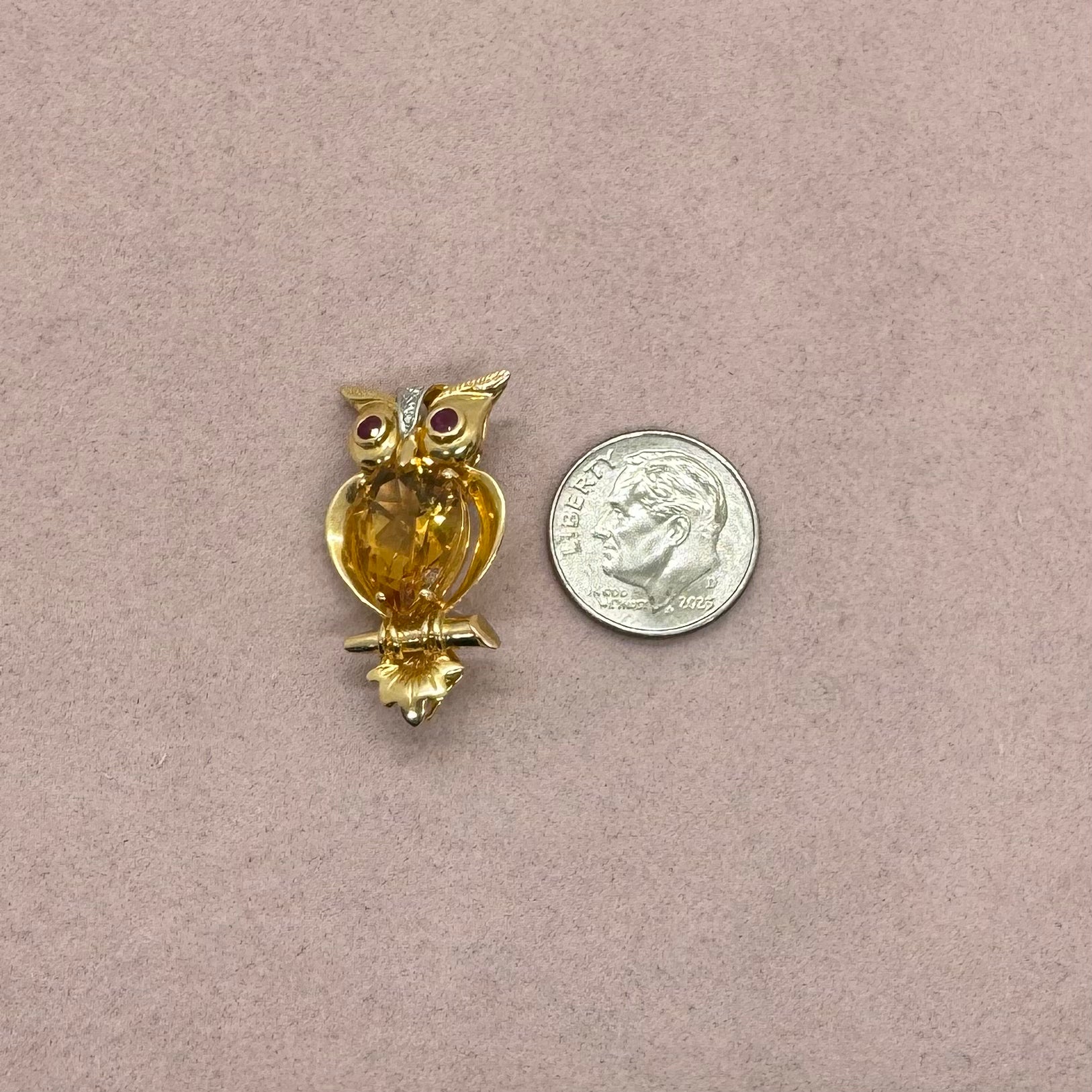 Large Citrine Owl Pendant and Pin