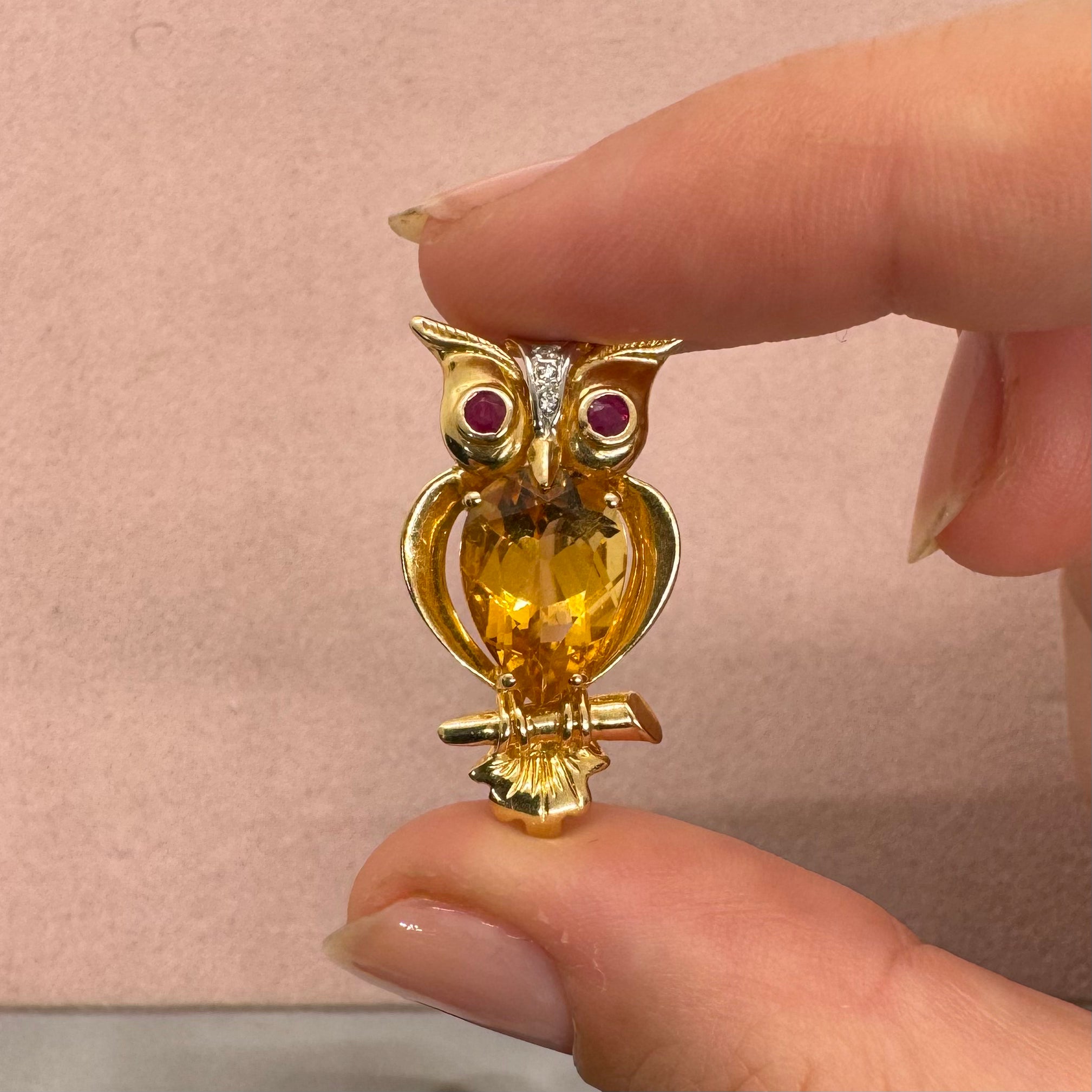 Large Citrine Owl Pendant and Pin