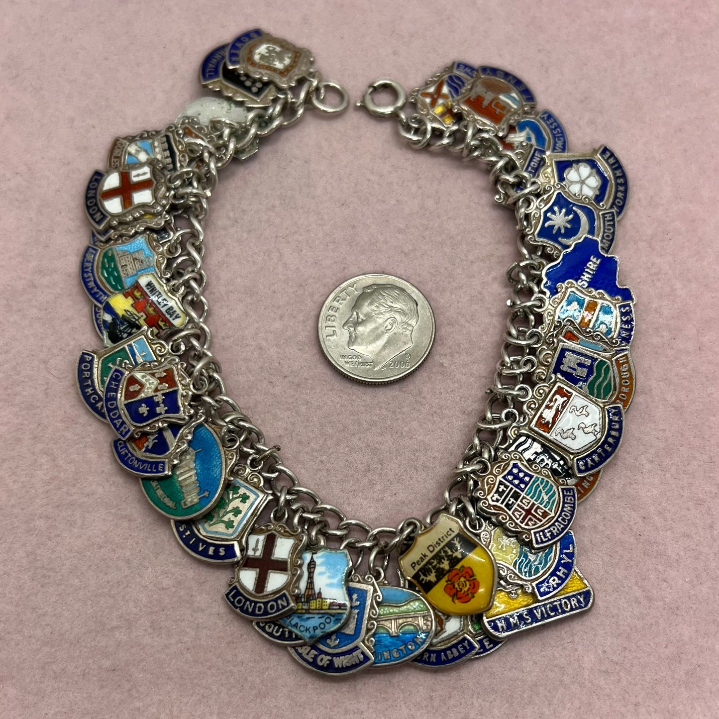 Silver Travel Charm Bracelet (Option 7- London, Wales, Cornwall, etc.)