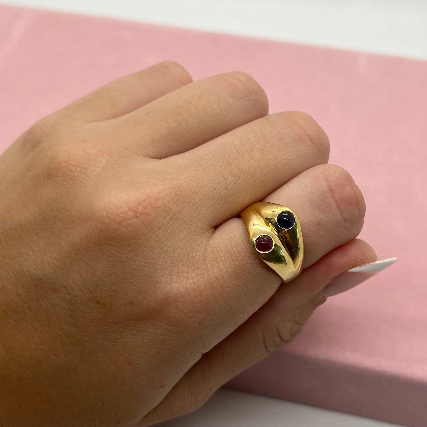 Ruby and Sapphire Cabochon Moi et Toi Ring