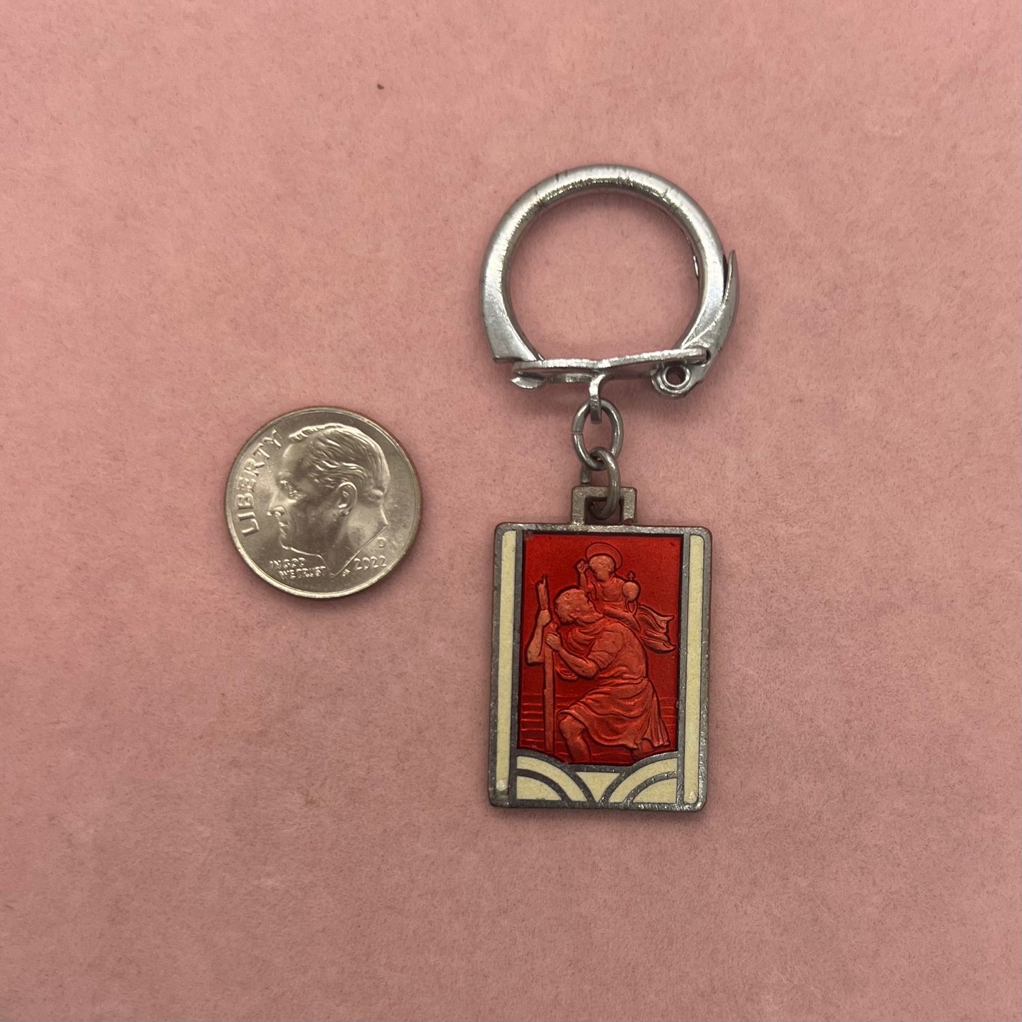 Red Enamel St. Christopher Keychain