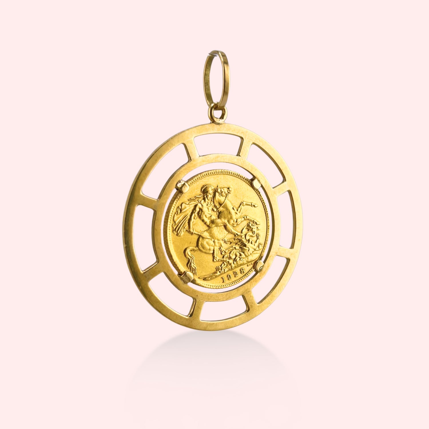 1928 King George 22k Coin Pendant with Cut-Out Frame