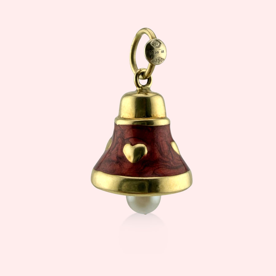 Red Enamel Bell with Pearl