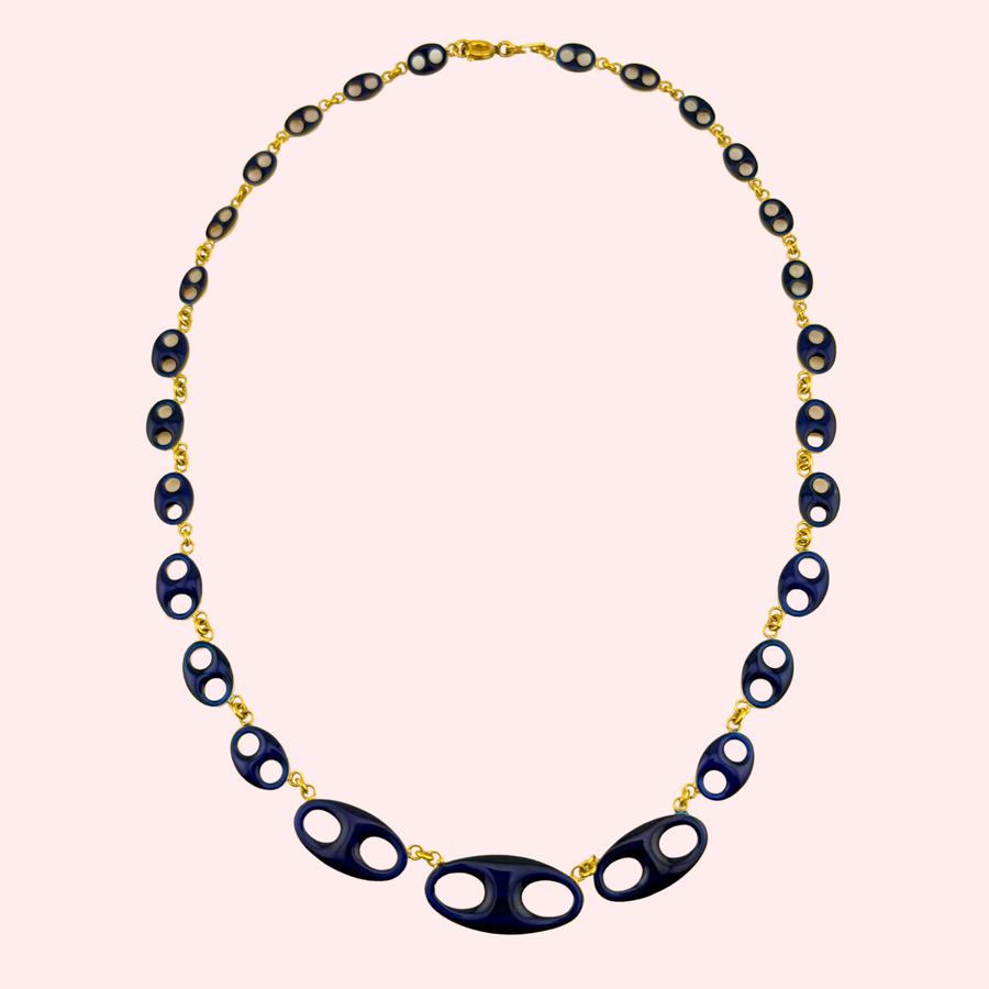 Blue Enamel Mariner Link Necklace
