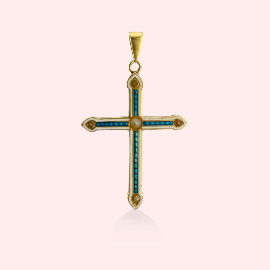 Blue Enamel Cross Charm