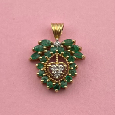 Ornate Emerald and Diamond Heart Pendant