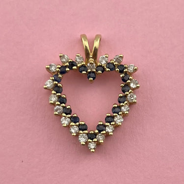 Large Double-Row Diamond and Topaz Heart Pendant