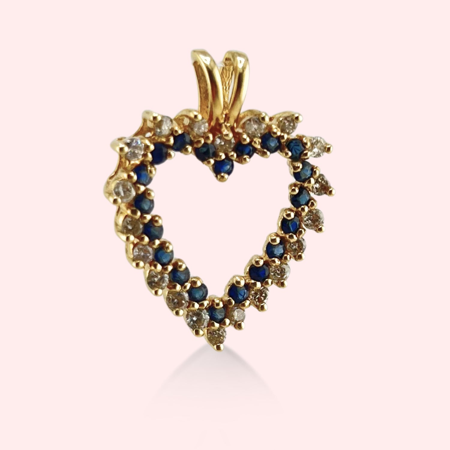Large Double-Row Diamond and Topaz Heart Pendant
