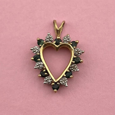 Medium Classic Diamond and Emerald Heart Pendant