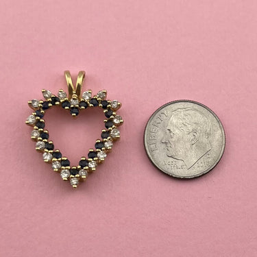 Large Double-Row Diamond and Topaz Heart Pendant