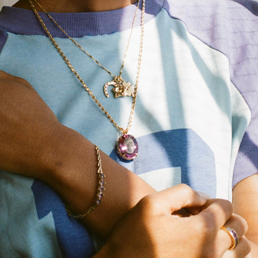 Amethyst Heart and Triangle Link Bracelet