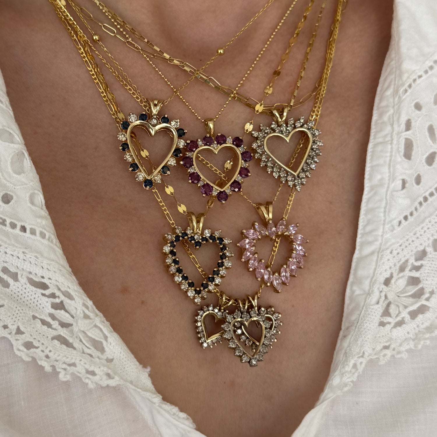 Large Classic Diamond and Topaz Heart Pendant