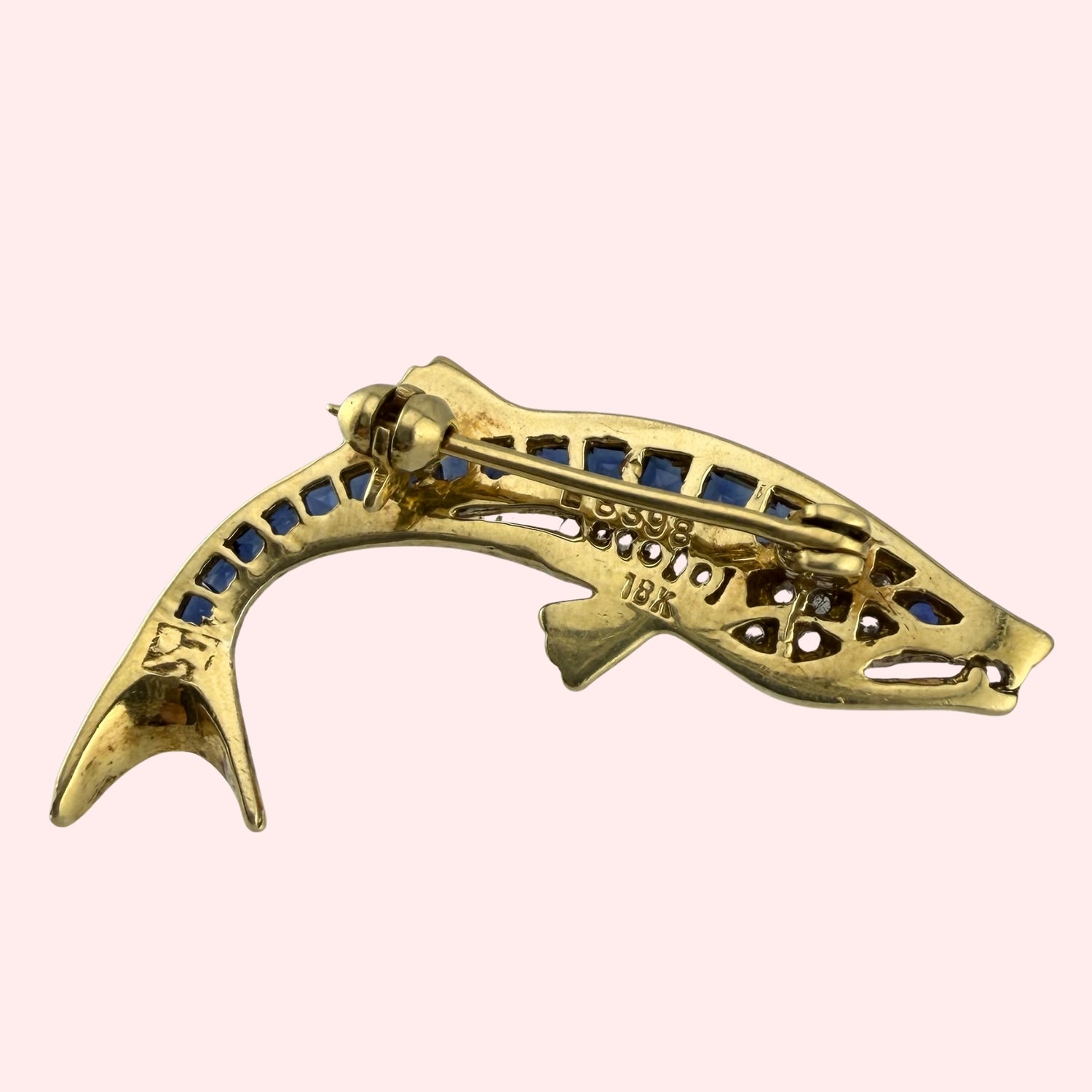 Diamond and Sapphire Fish Brooch