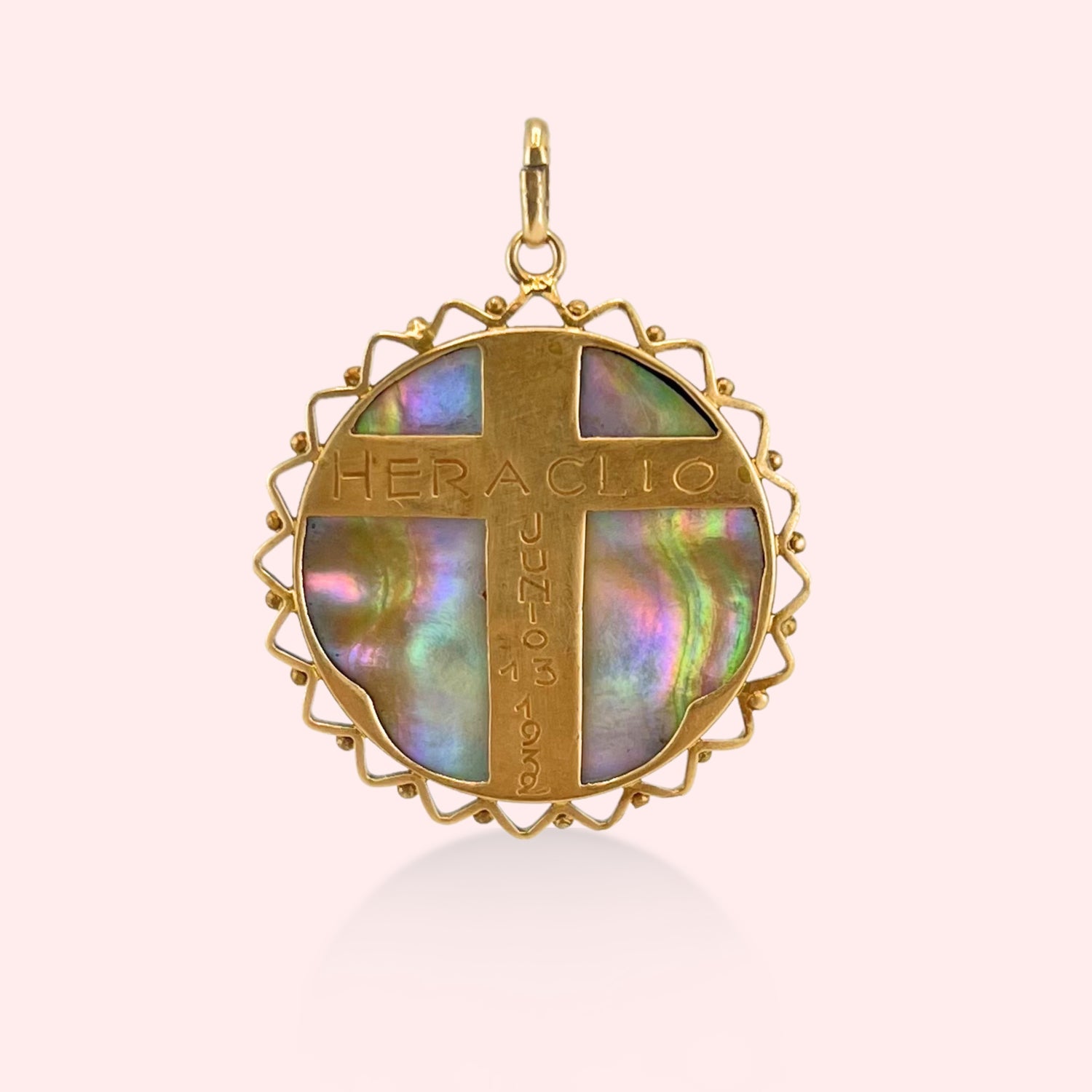 1932 Mother Mary Medallion with Enamel and Shell