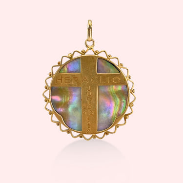 1932 Mother Mary Medallion with Enamel and Shell