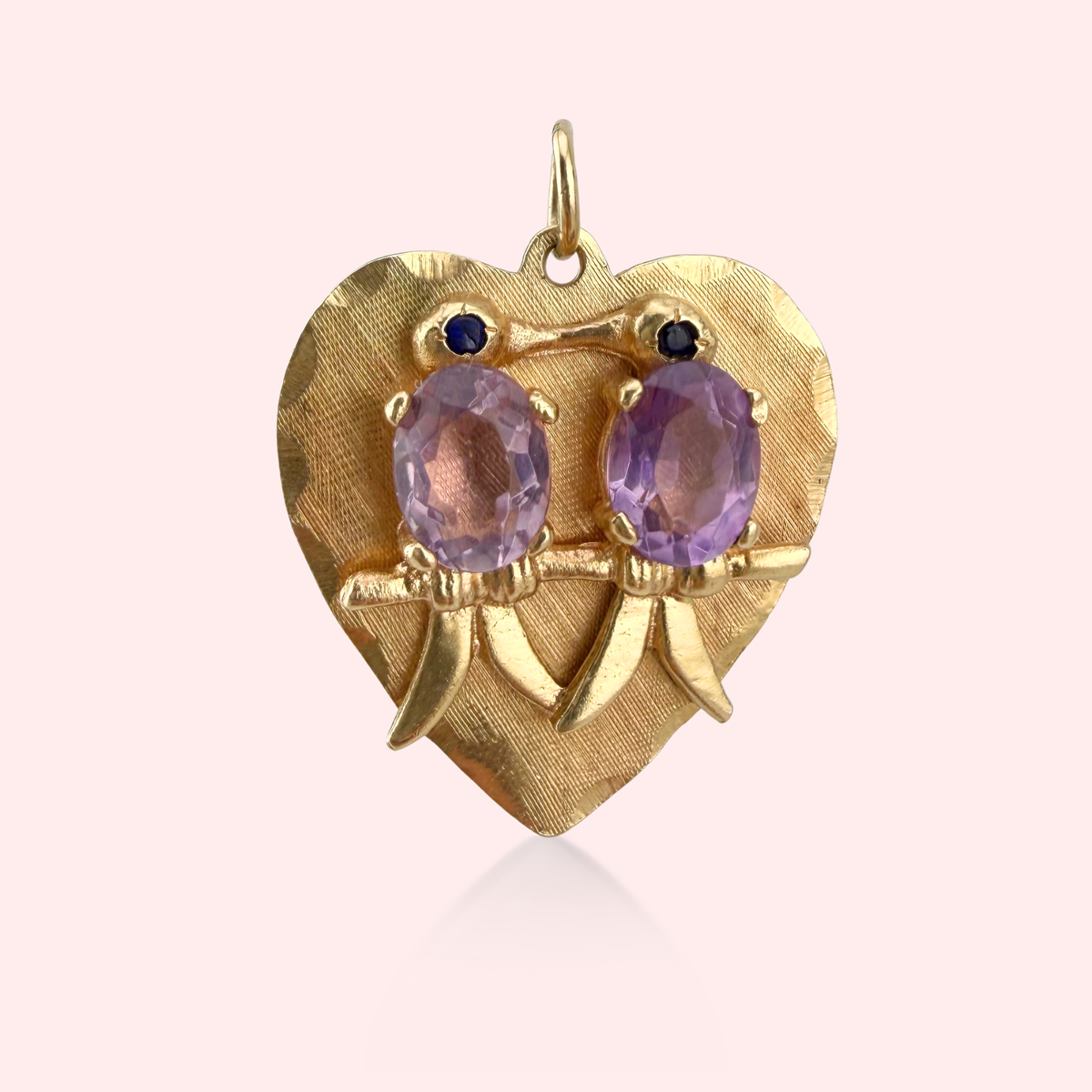 Amethyst Lovebirds Heart Pendant