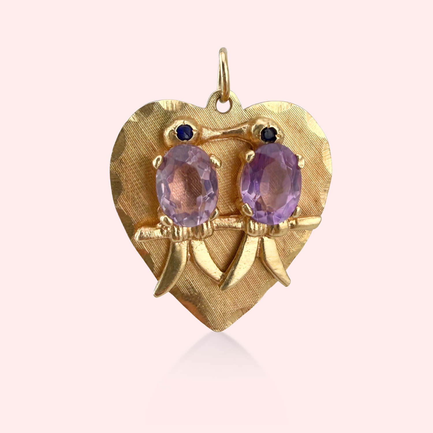 Amethyst Lovebirds Heart Pendant