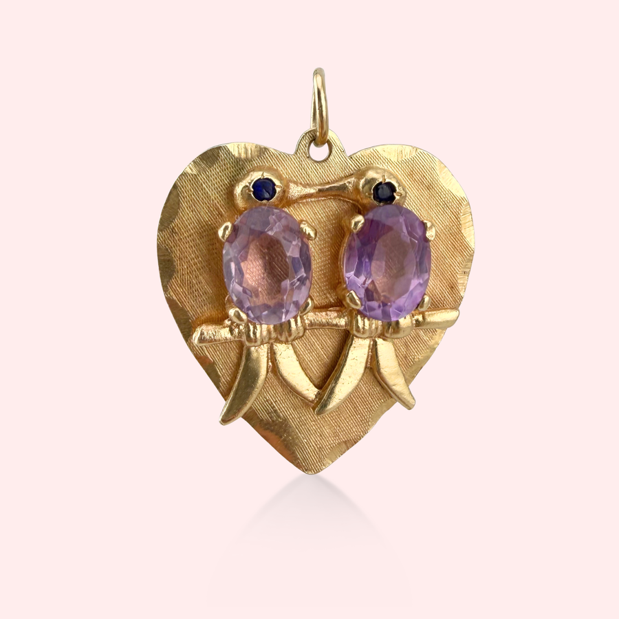 Amethyst Lovebirds Heart Pendant