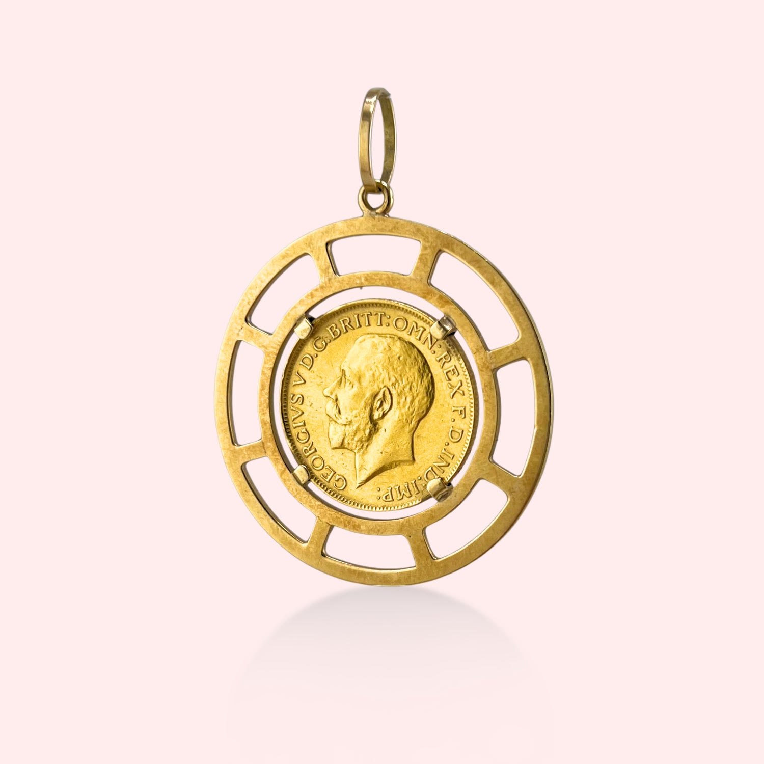 1928 King George 22k Coin Pendant with Cut-Out Frame
