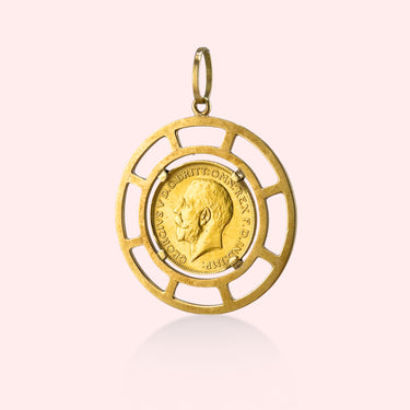 1928 King George 22k Coin Pendant with Cut-Out Frame