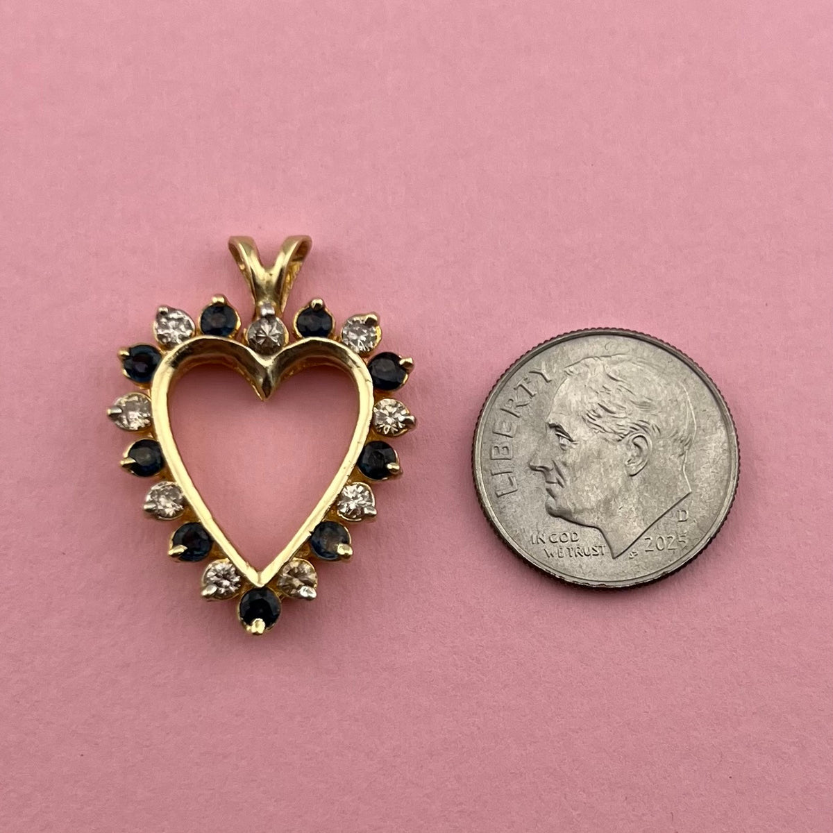 Large Classic Diamond and Topaz Heart Pendant