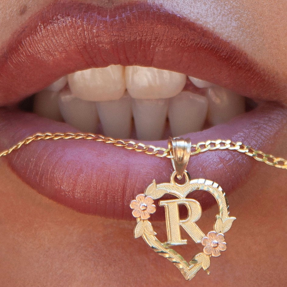 Flower Heart Letter Pendant