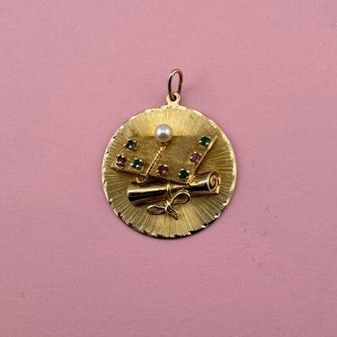 Graduation Cap and Diploma Medallion with 1965 Engraving