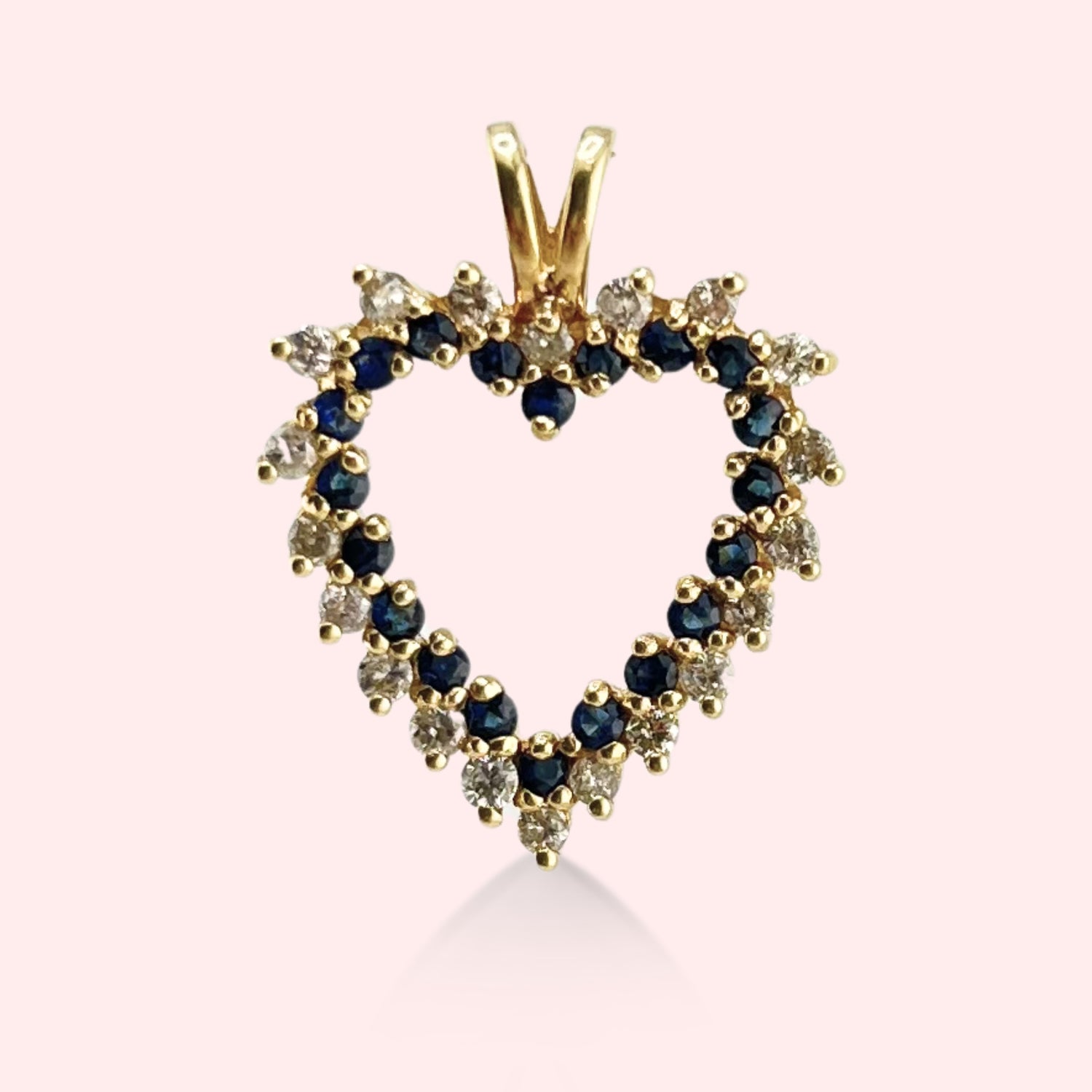 Large Double-Row Diamond and Topaz Heart Pendant