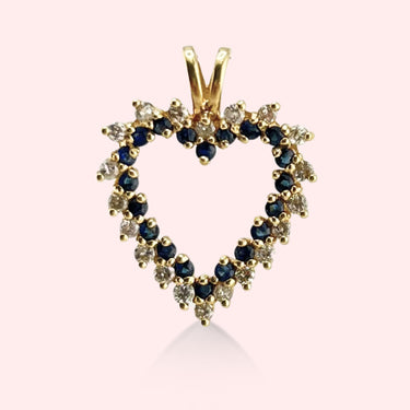 Large Double-Row Diamond and Topaz Heart Pendant