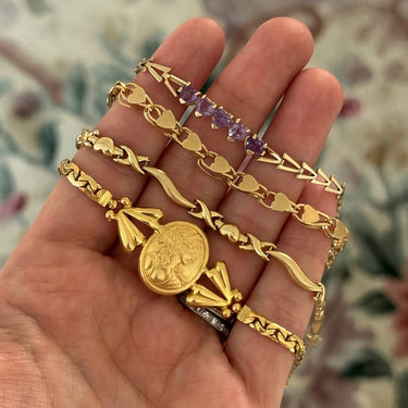 Amethyst Heart and Triangle Link Bracelet