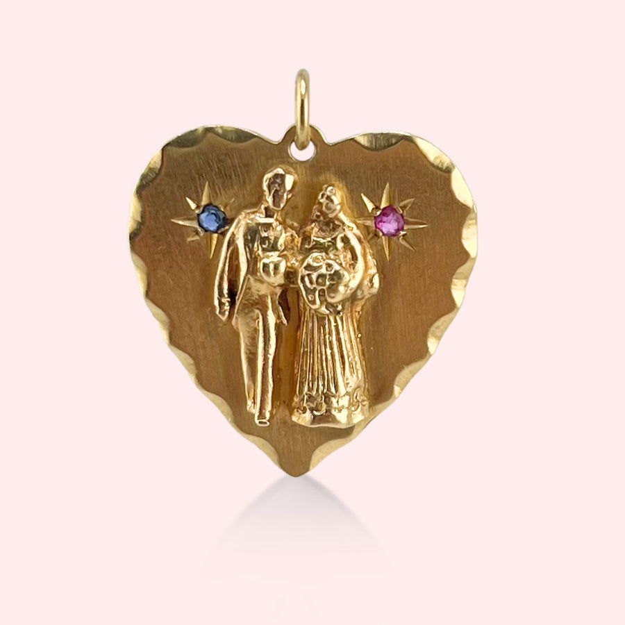 Bride and Groom Heart Engraved Pendant