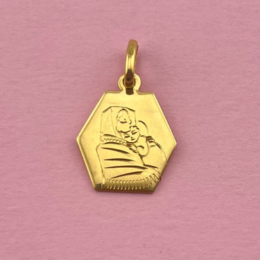 Hexagonal Mother Mary and Child Pendant
