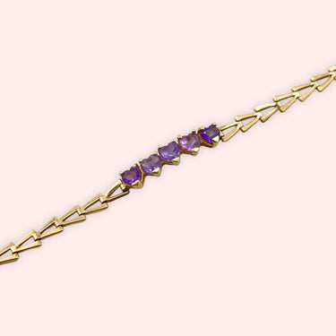Amethyst Heart and Triangle Link Bracelet