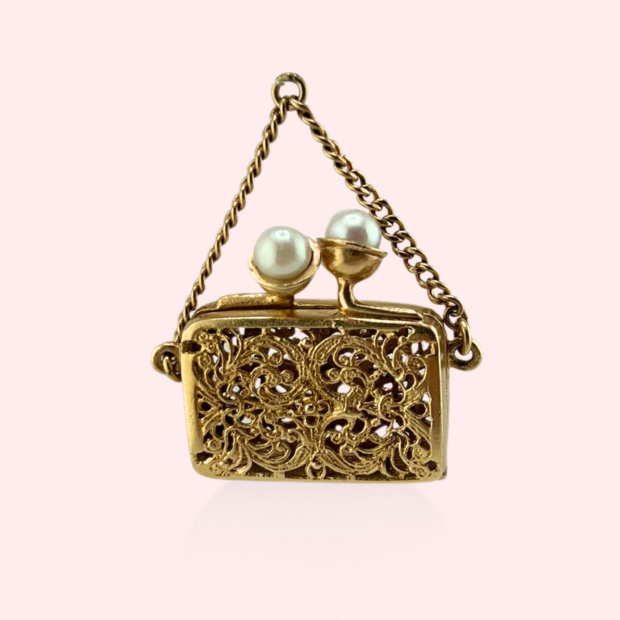 Hinged Purse Pendant with Pearls
