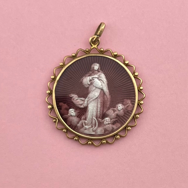 1932 Mother Mary Medallion with Enamel and Shell