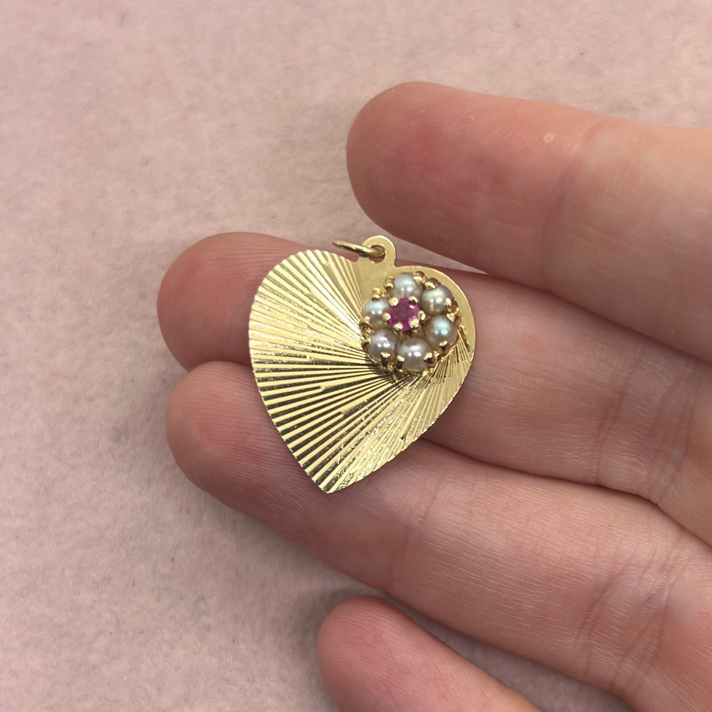 Engine-Turned Heart Pendant with Pearls and Topaz
