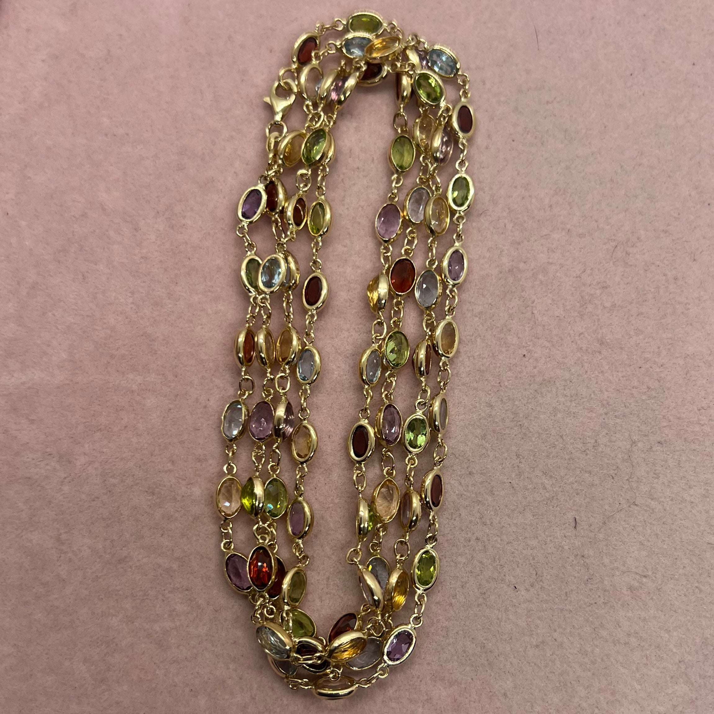 Vintage Rainbow Gemstone Station Necklace (36")