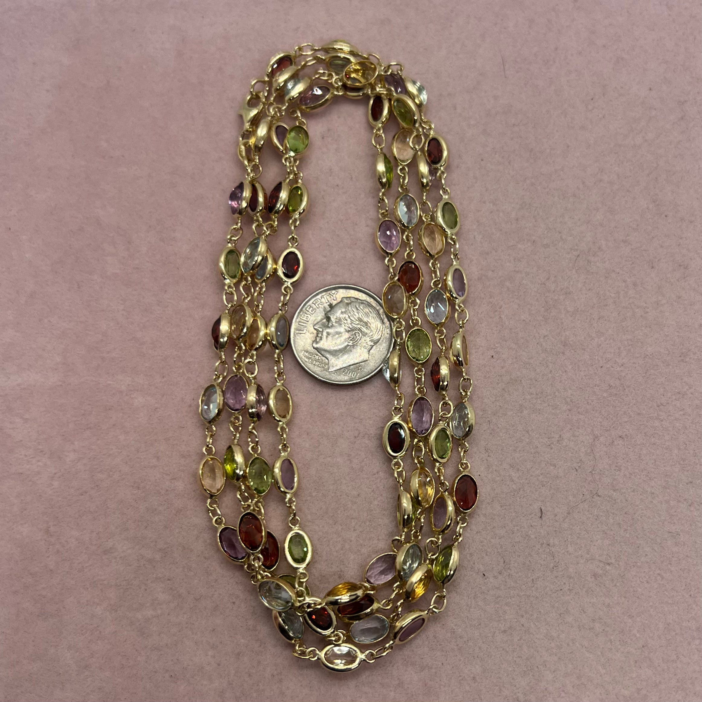 Vintage Rainbow Gemstone Station Necklace (36")