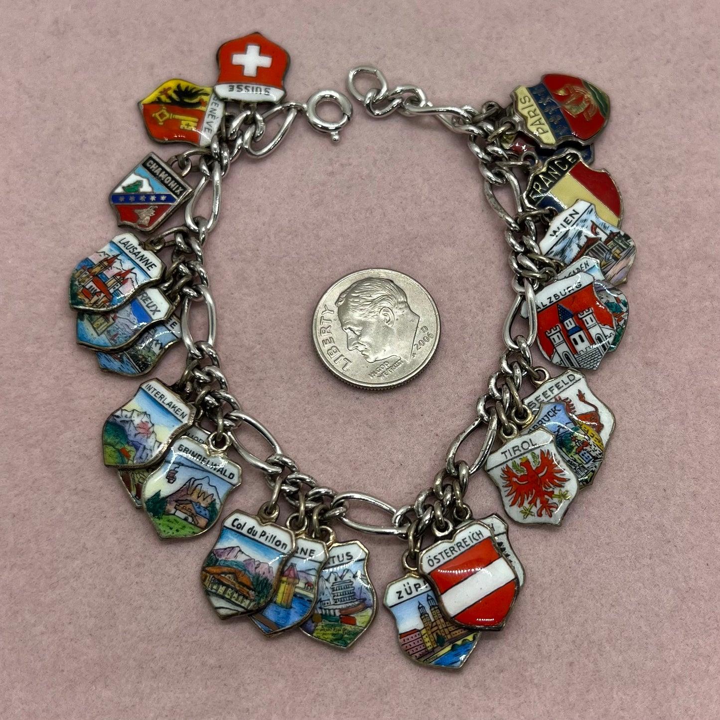 Silver Travel Charm Bracelet (Option 2- France, Switzerland, Zürich, etc.)