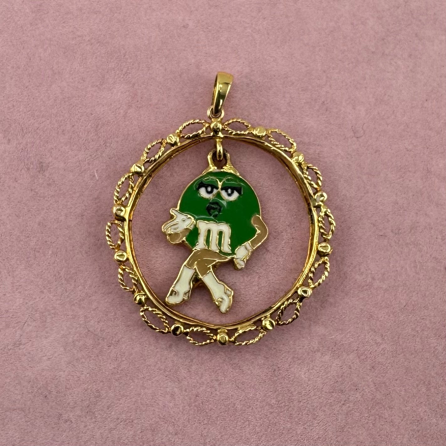 Green M&M Dangling Medallion