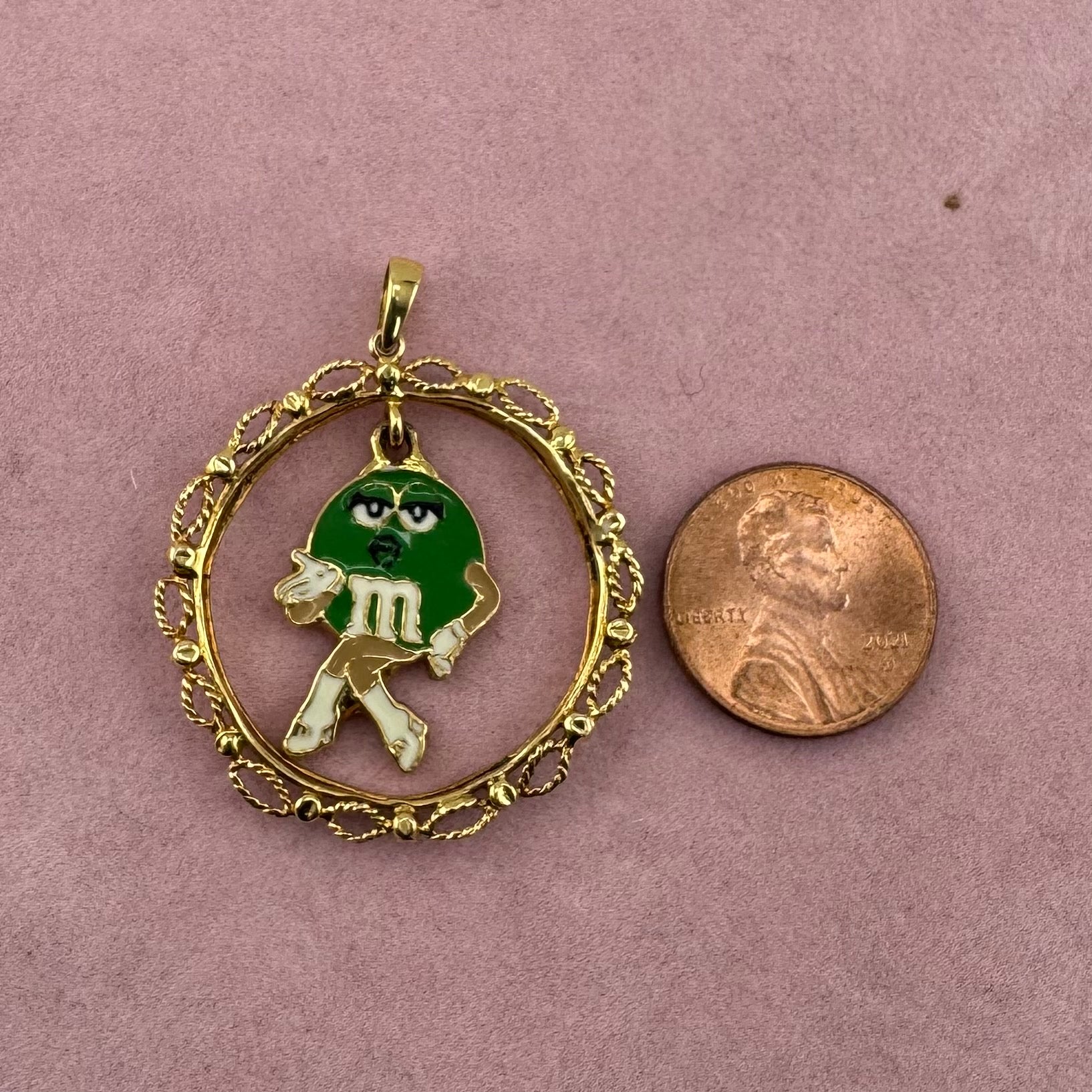 Green M&M Dangling Medallion