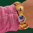 Rare J. Schulz 14k Gold Shell Locket Watch with Rubies and Diamonds