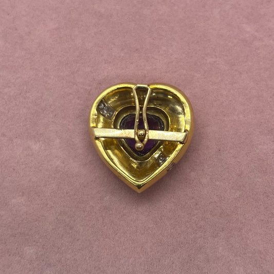 Large Amethyst and Diamond Heart Pendant