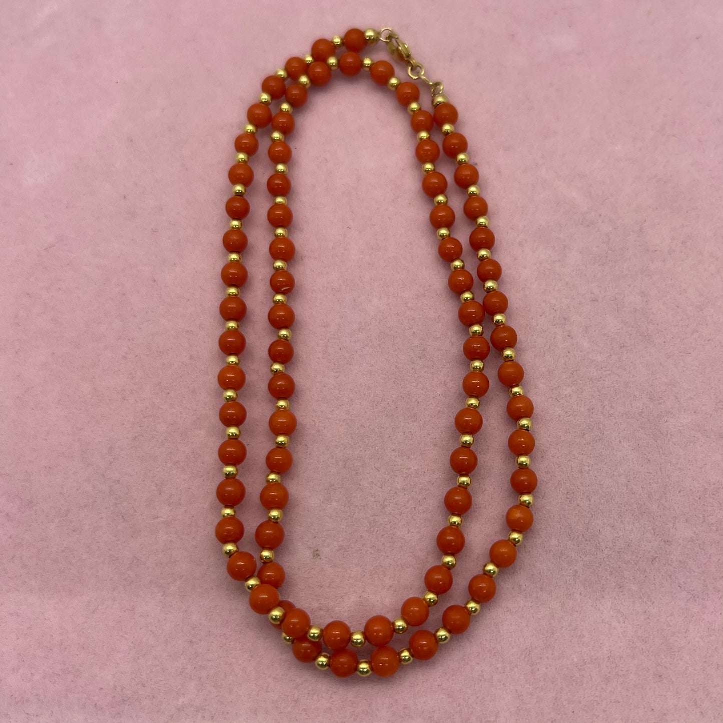 Vintage Coral and 18k Gold Beaded Chain