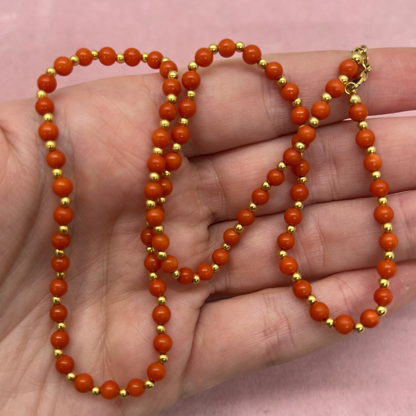 Vintage Coral and 18k Gold Beaded Chain
